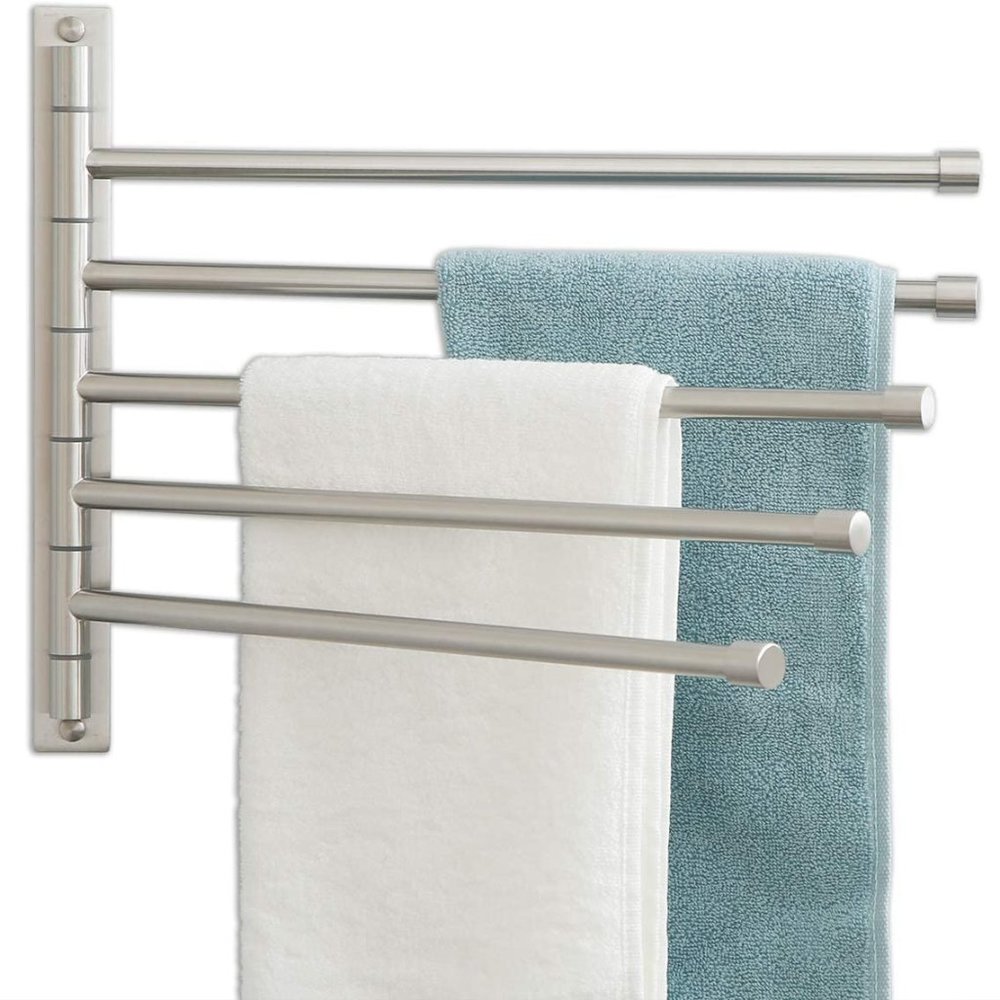 Swivel 5 arm towel bar in brushed stainless